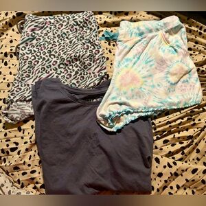 Women’s L Pajama Bottoms with Pockets PJ Shorts & XL 0x T-Shirt Tye Dye Leopard